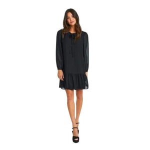 Draper James L‎ black drop waist sheer long sleeve dress NEW
